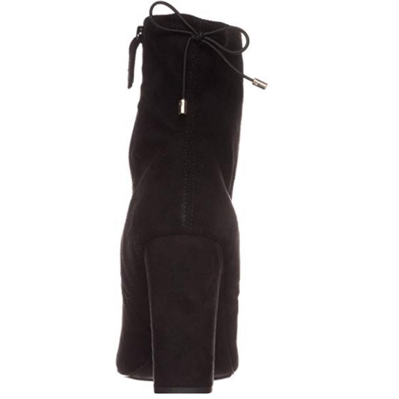 Black Pointy Toe Chunky Heel Tie Back Sock Bootie - Picture 4 of 5